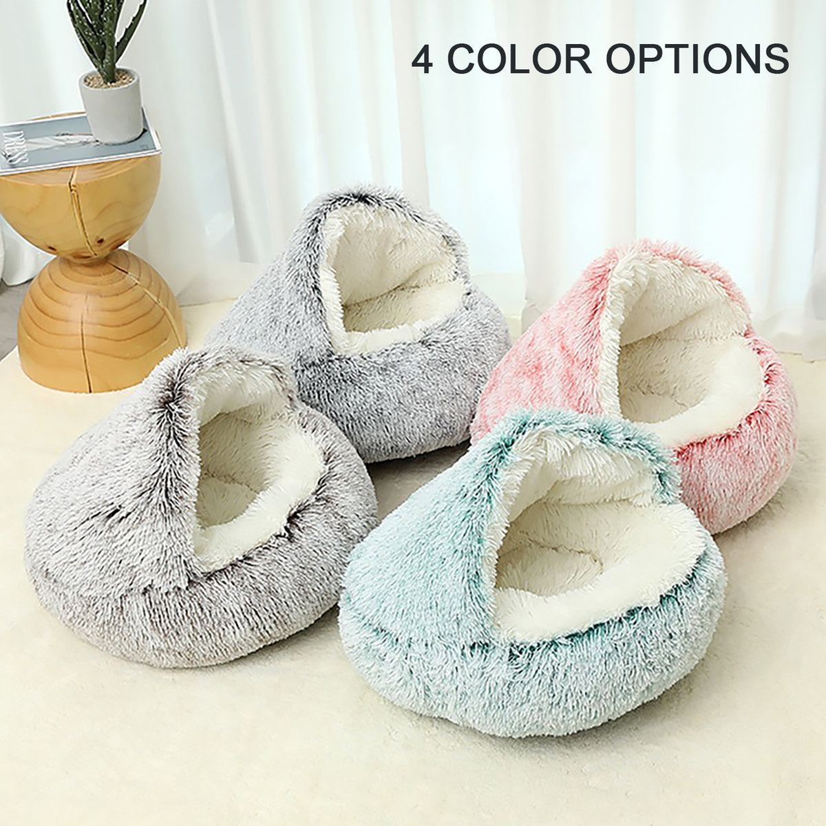 Plush cat bed with luxurious soft round design