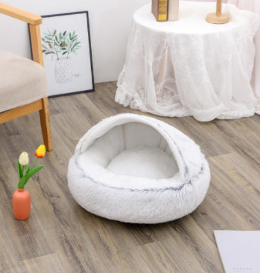 Cozy pet bed with an enclosed cocoon-style design