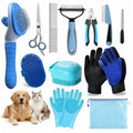 Pet grooming and care kit showing the included grooming accessories