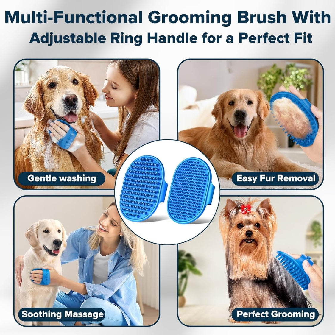 Dog grooming bath kit with six pet washing and grooming accessories