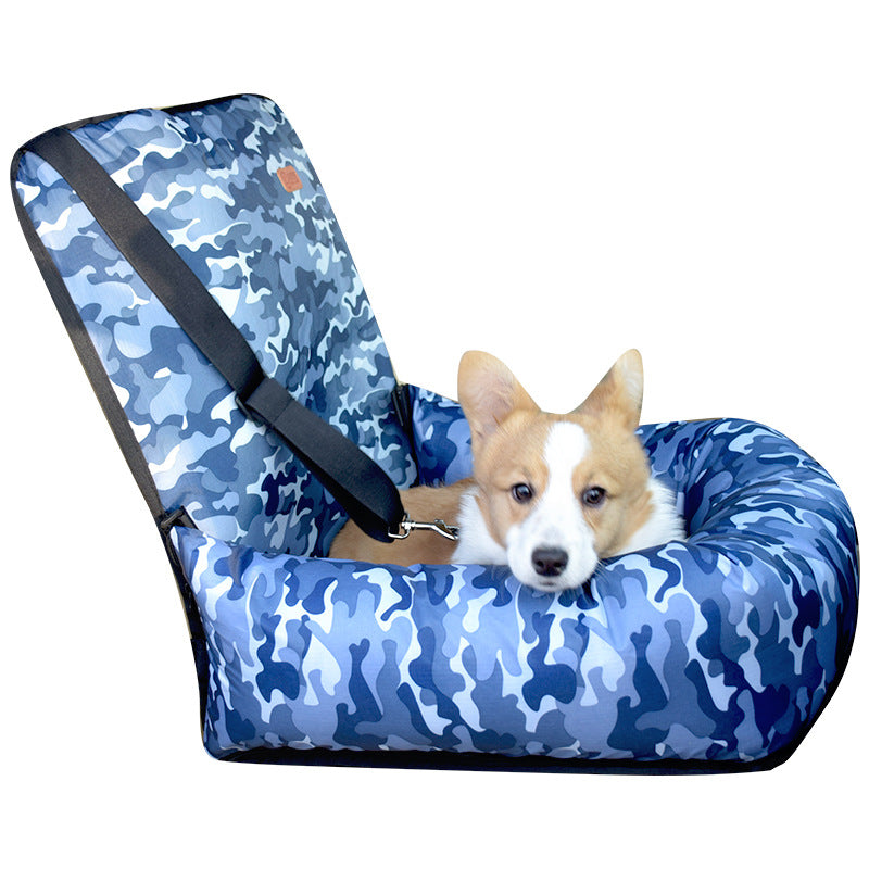 Dog car travel kennel with cushion shown from the front