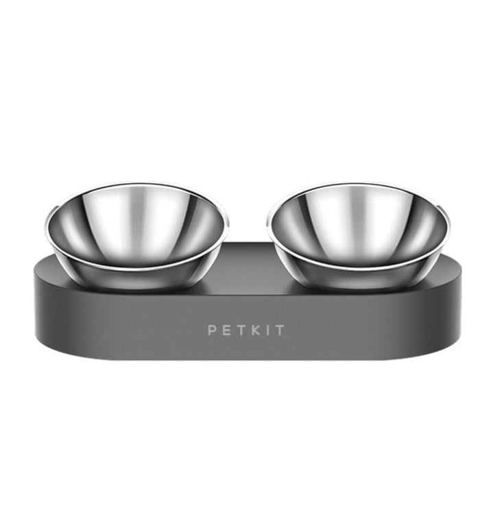 Stainless steel double pet bowl with two feeding dishes
