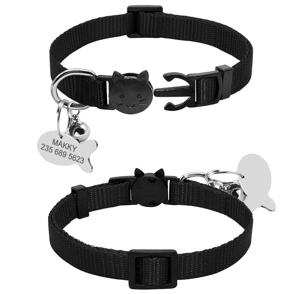 Personalized cat collar with nylon strap and ID tag set