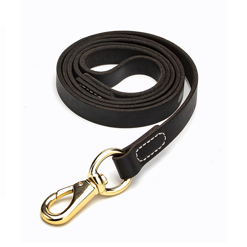 Cowhide dog leash displayed as a pet walking accessory