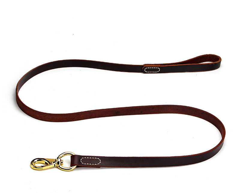 Cowhide dog leash displayed as a pet walking accessory
