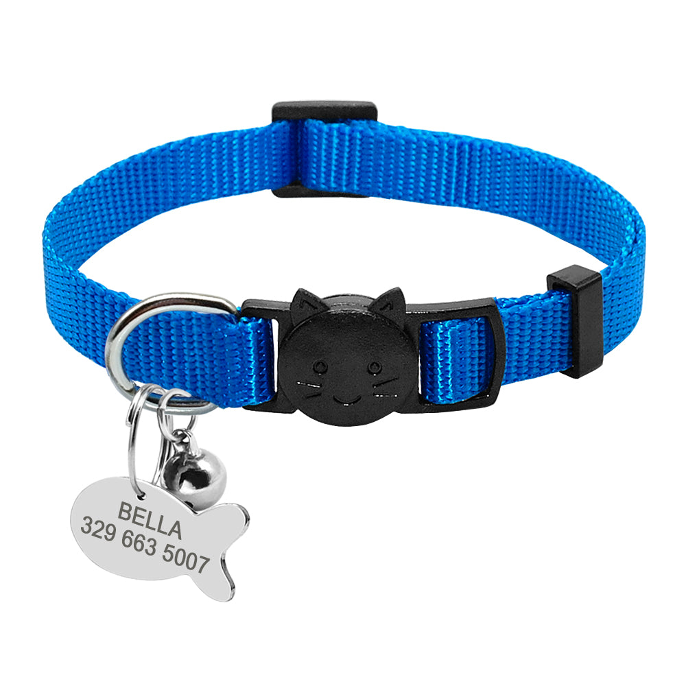 Personalized cat collar with nylon strap and ID tag set