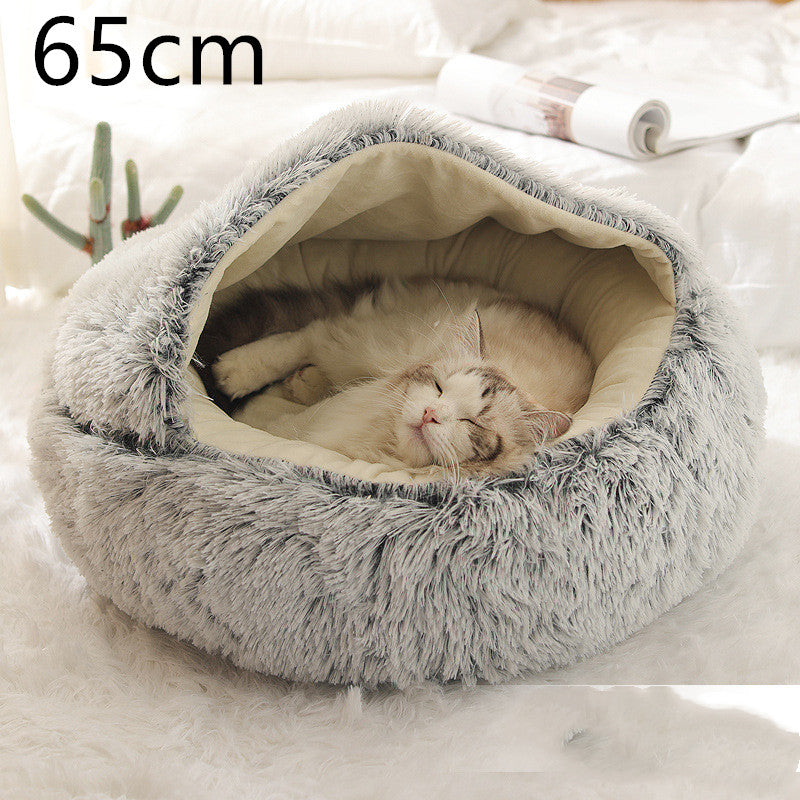 Cozy pet bed with an enclosed cocoon-style design