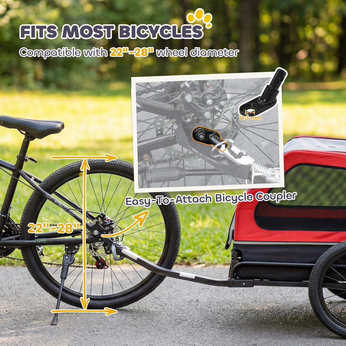 Dog bike trailer in red for small and medium dogs