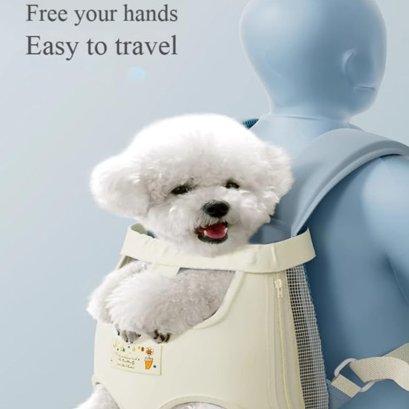 Dog carrier backpack showing the full wearable chest carrier design