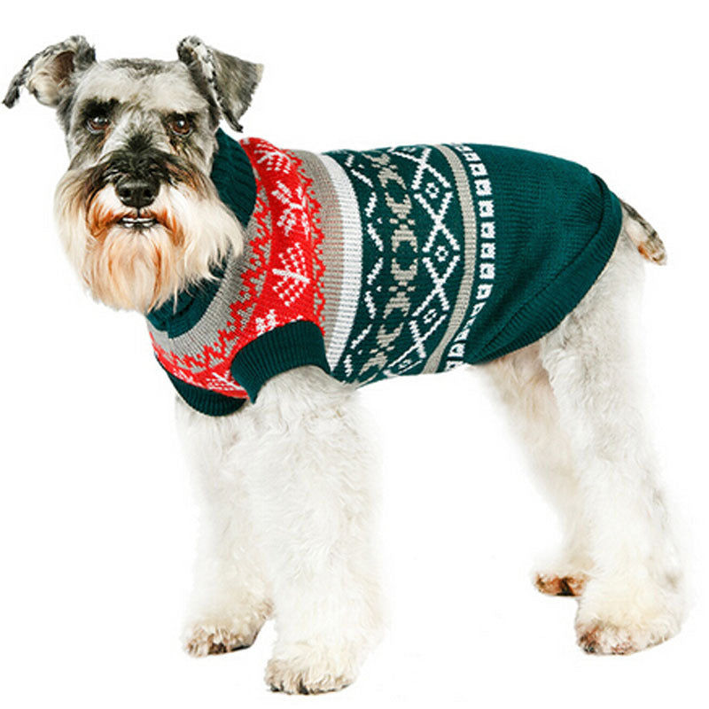 Leaf pattern dog sweater with lapel collar