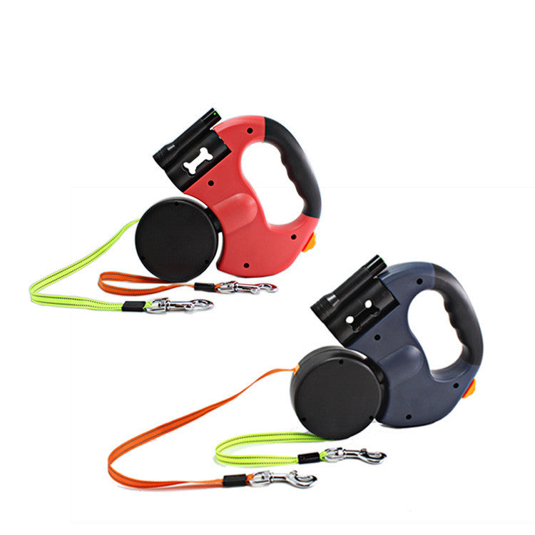 Retractable dog leash with flashlight and integrated handle design