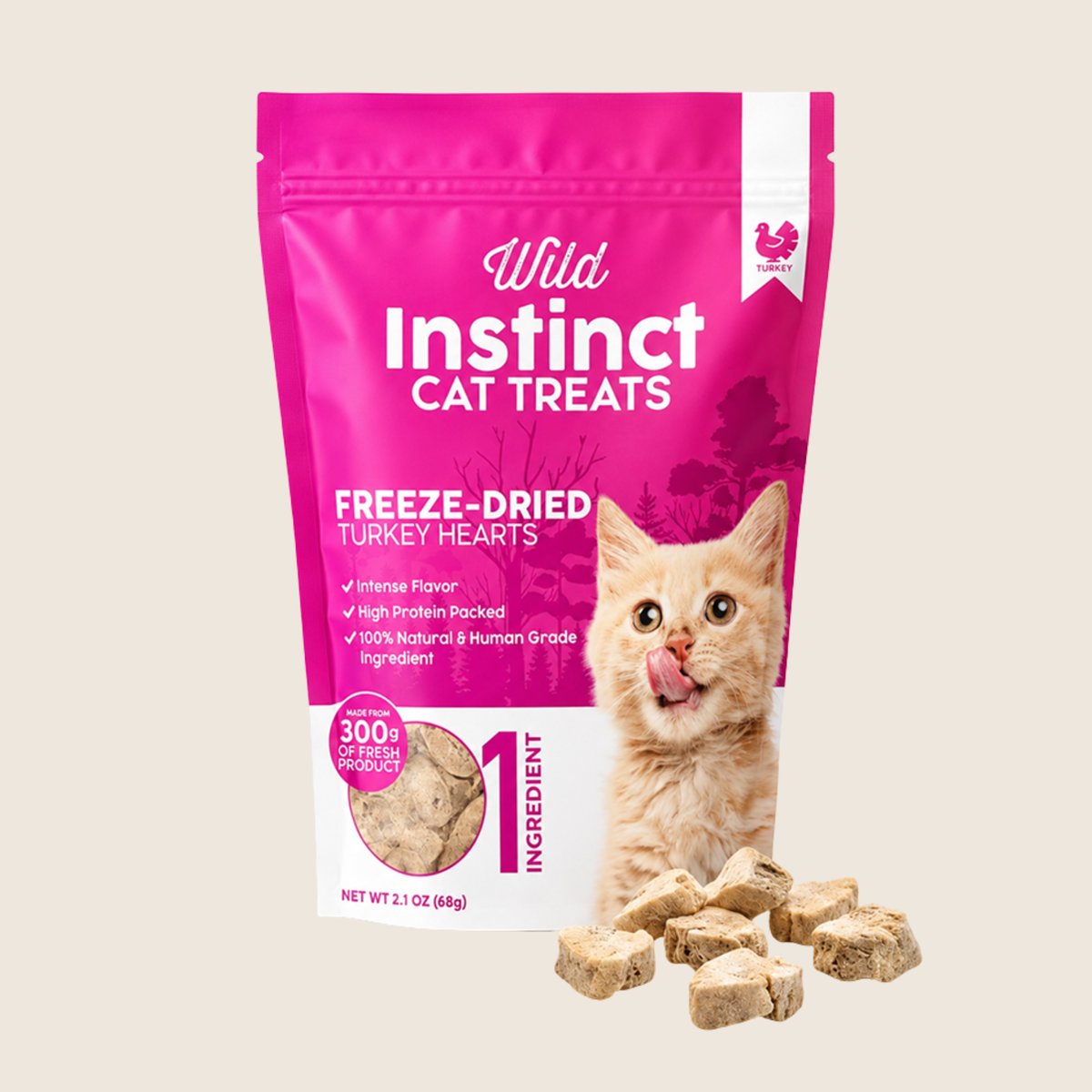 Freeze-Dried Turkey Hearts for Cats in product packaging