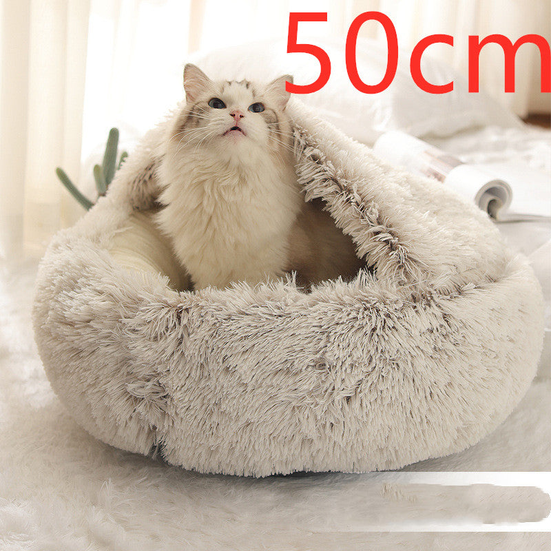 Cozy pet bed with an enclosed cocoon-style design