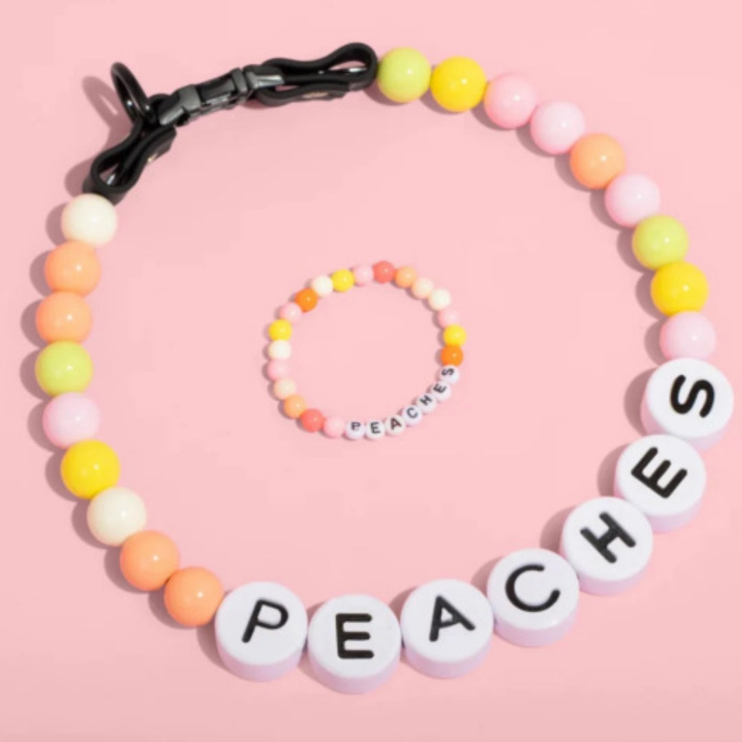 Personalized pearl beaded dog collar with custom name