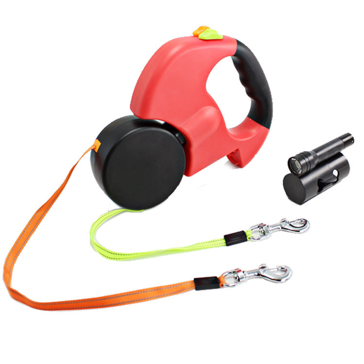 Retractable dog leash with flashlight and integrated handle design