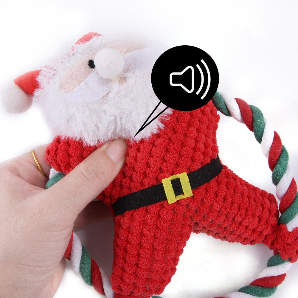 Christmas plush dog toy with festive holiday-themed design