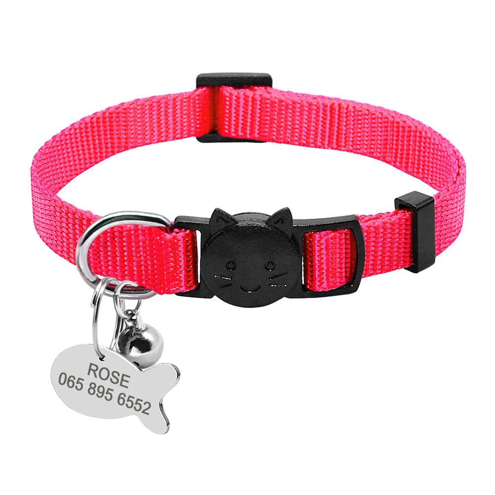 Personalized cat collar with nylon strap and ID tag set