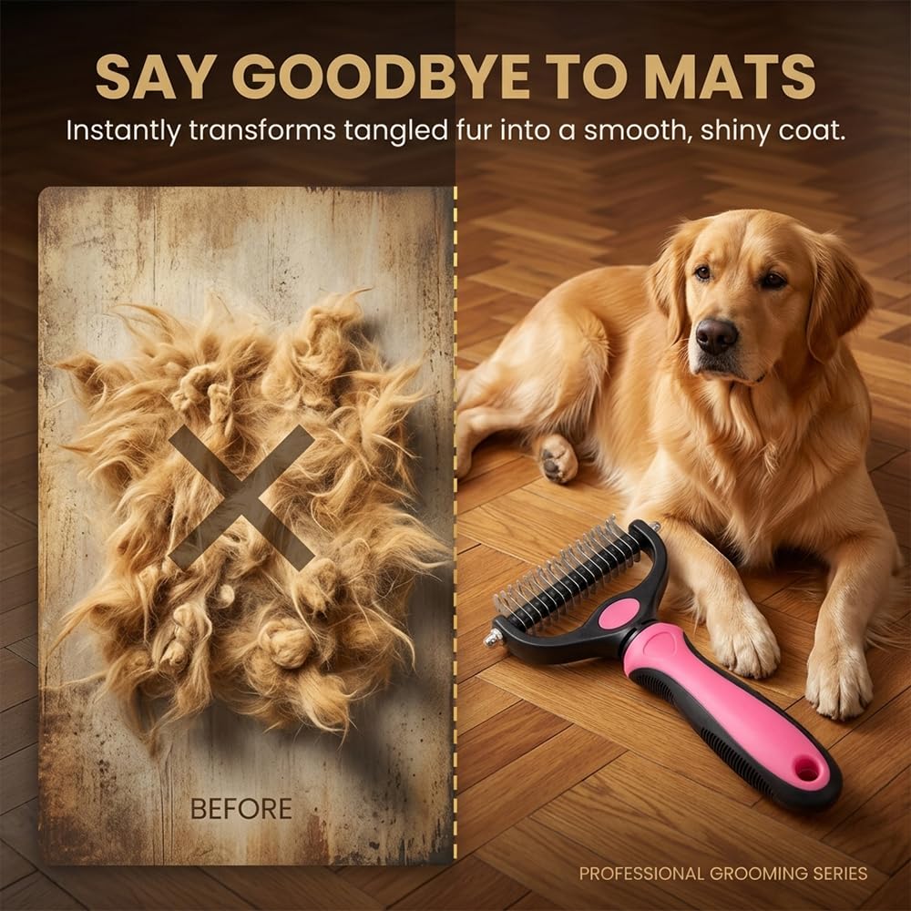 Dog dematting comb for long-haired pet grooming