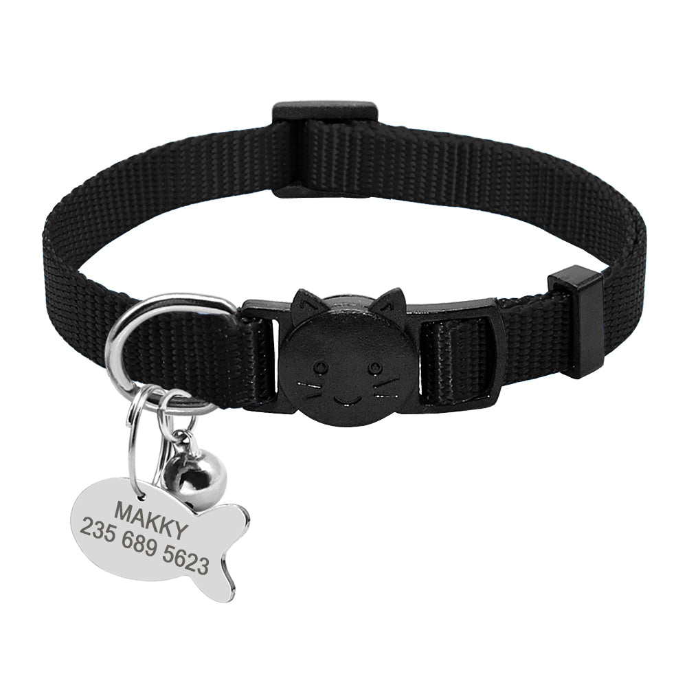 Personalized cat collar with nylon strap and ID tag set