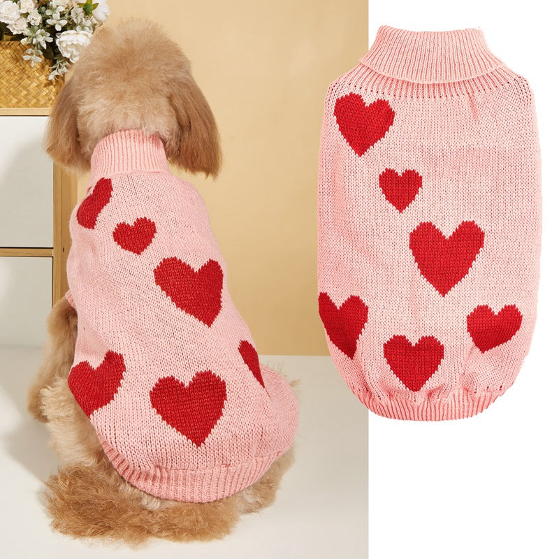 Valentine dog sweater with a love-inspired knitted design