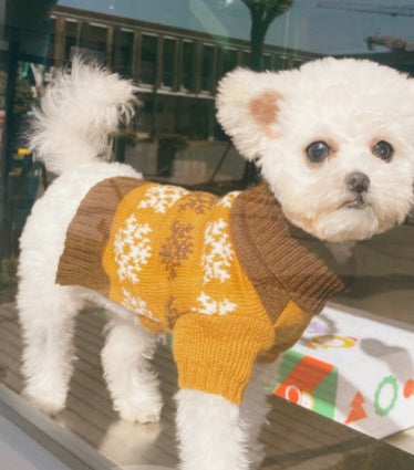 Leaf pattern dog sweater with lapel collar