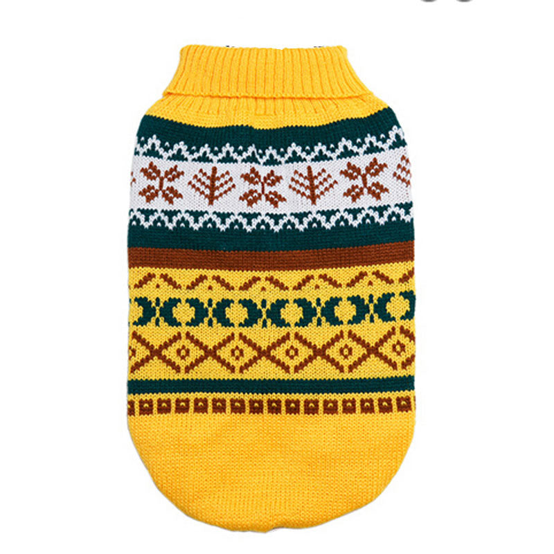 Leaf pattern dog sweater with lapel collar