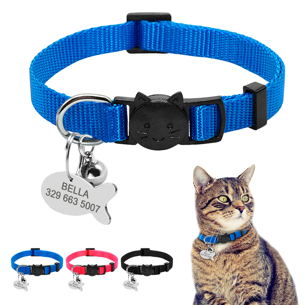 Personalized cat collar with nylon strap and ID tag set
