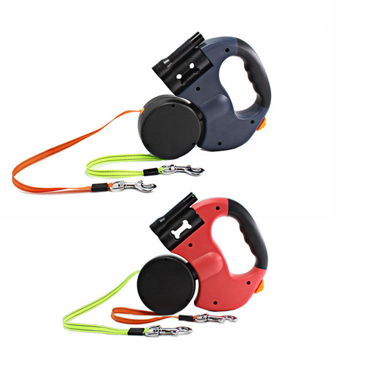 Retractable dog leash with flashlight and integrated handle design