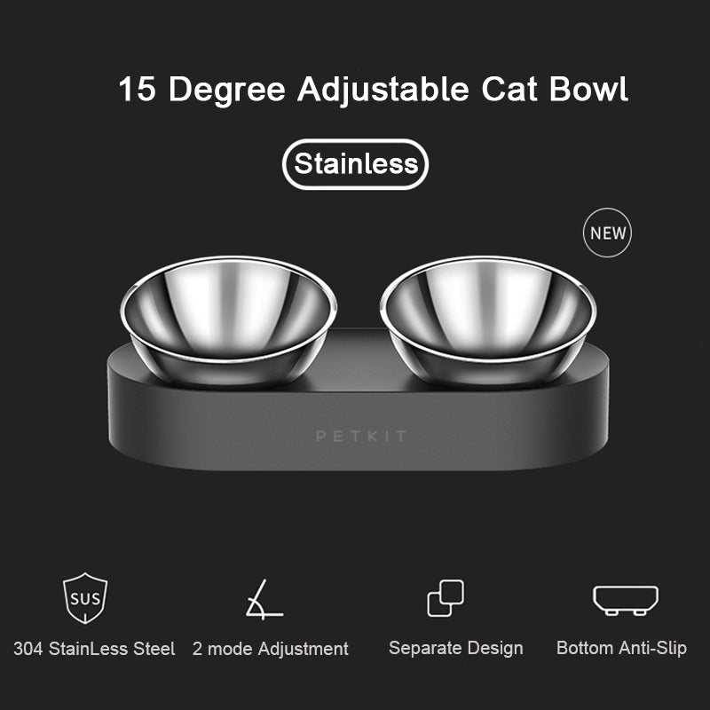 Stainless steel double pet bowl with two feeding dishes