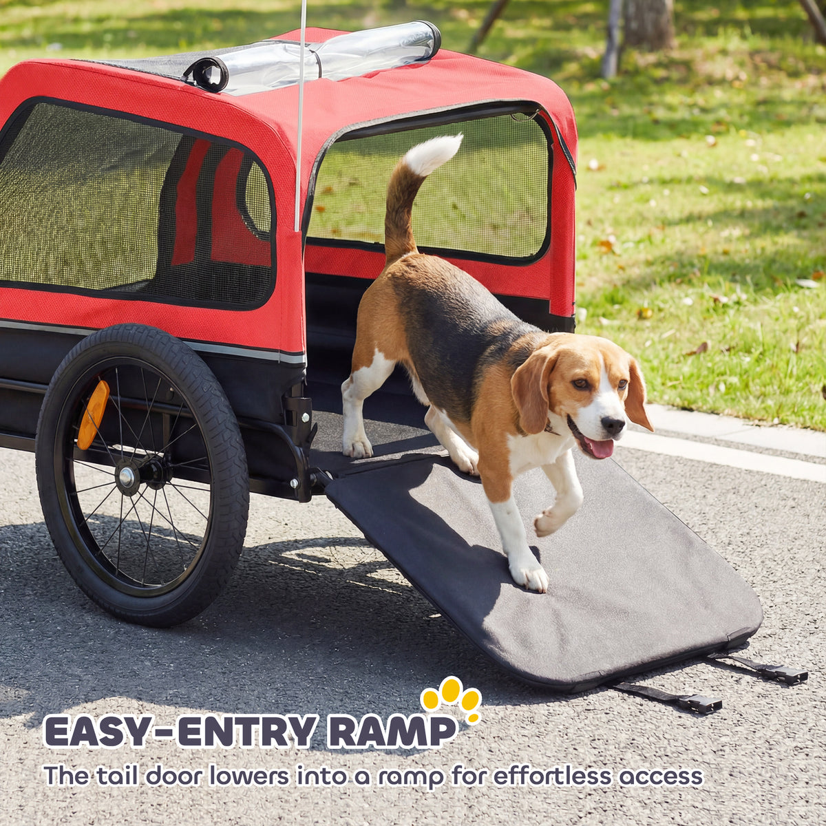Dog bike trailer in red for small and medium dogs
