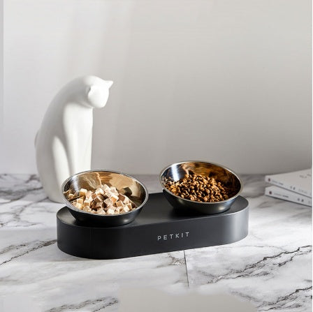 Stainless steel double pet bowl with two feeding dishes