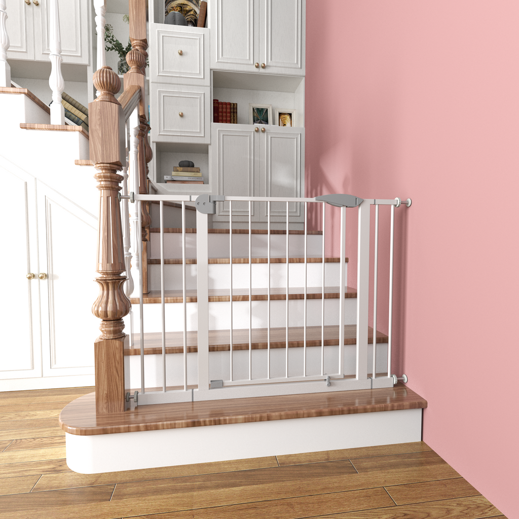 Pressure mounted pet gate in white for indoor doorways