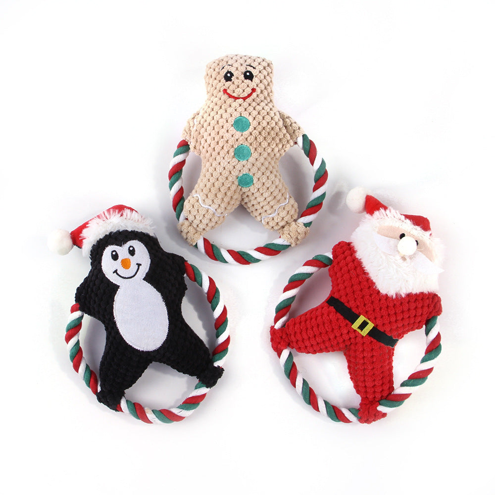 Christmas plush dog toy with festive holiday-themed design