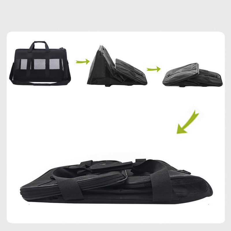 Portable pet carrier bag shown in its unfolded carrying shape