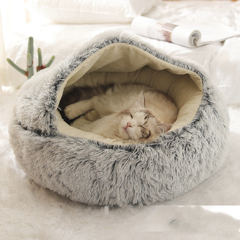 Cozy pet bed with an enclosed cocoon-style design