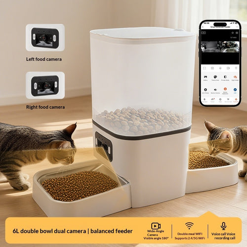Automatic cat feeder with camera and 6L food storage container