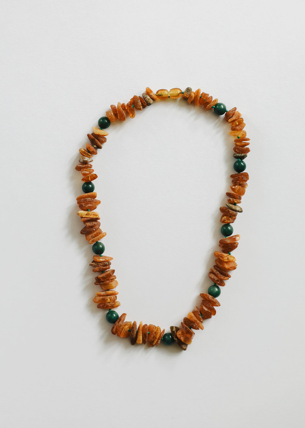 Pet Necklace with raw Baltic amber and natural green jade