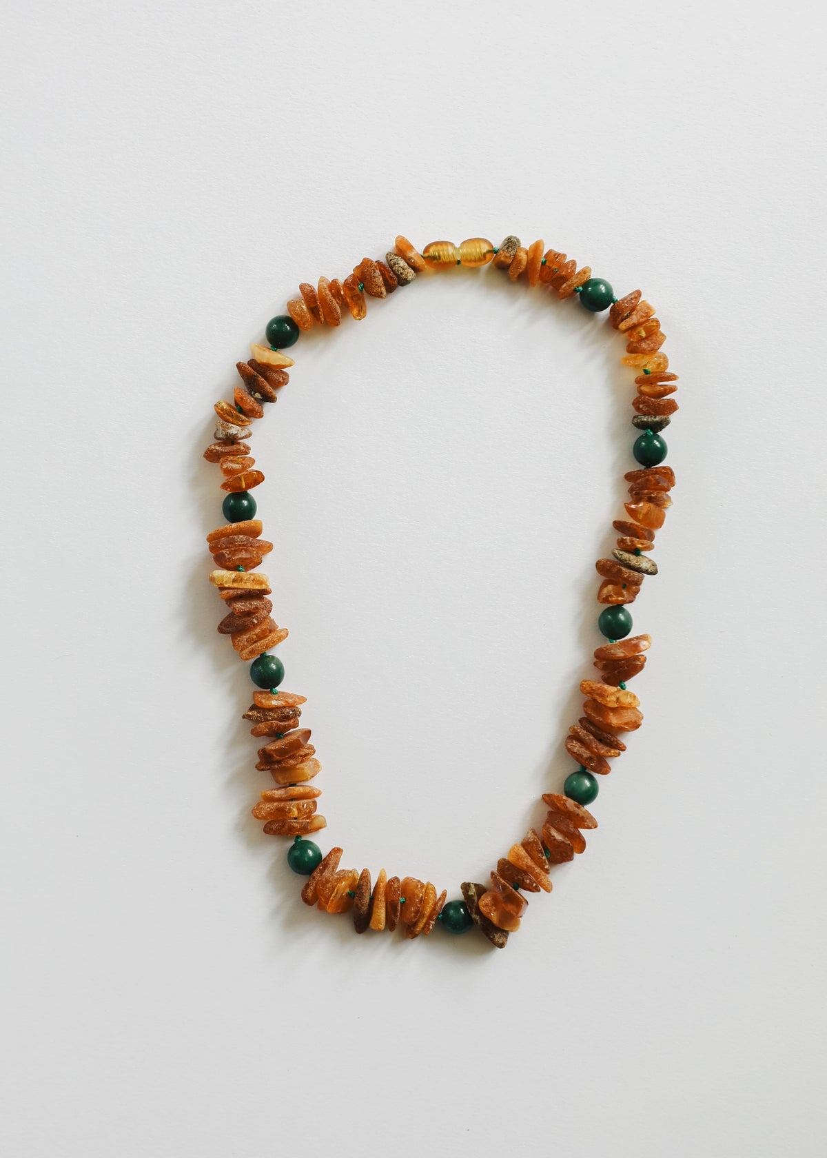 Pet Necklace with raw Baltic amber and natural green jade