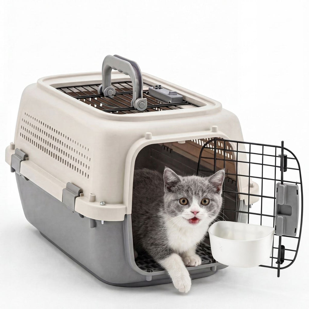 Hard-sided pet carrier for cats and dogs shown from the front