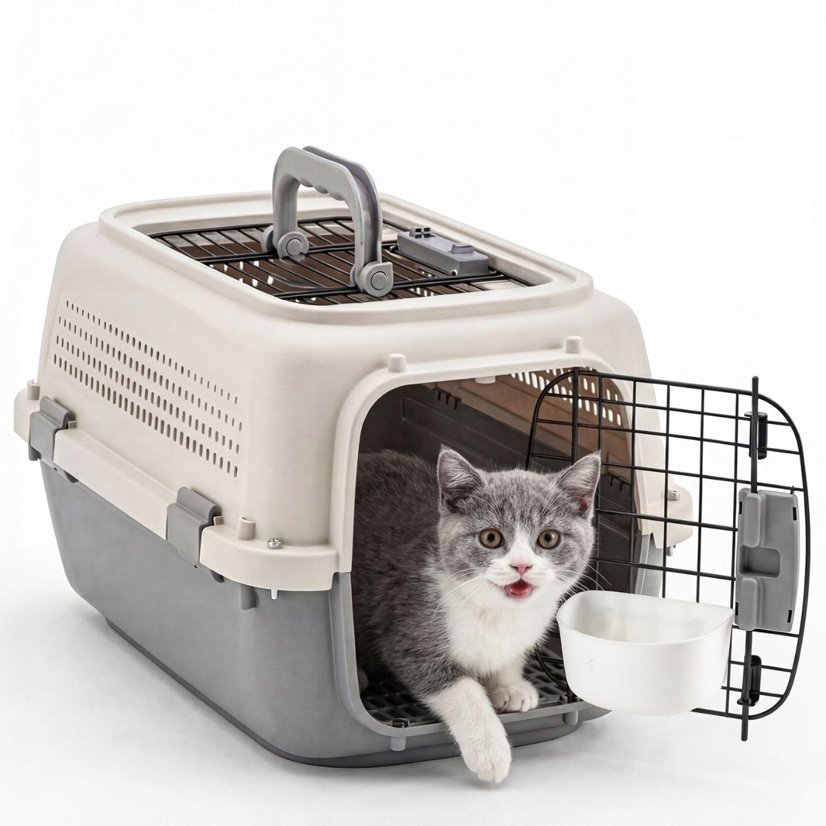 Hard-sided pet carrier for cats and dogs shown from the front