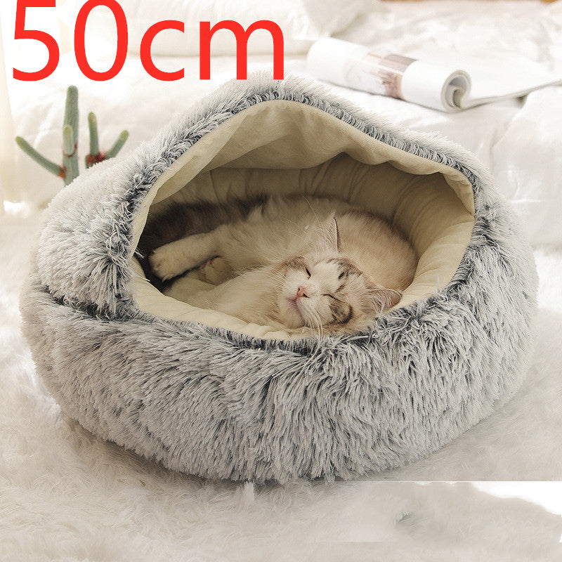 Cozy pet bed with an enclosed cocoon-style design