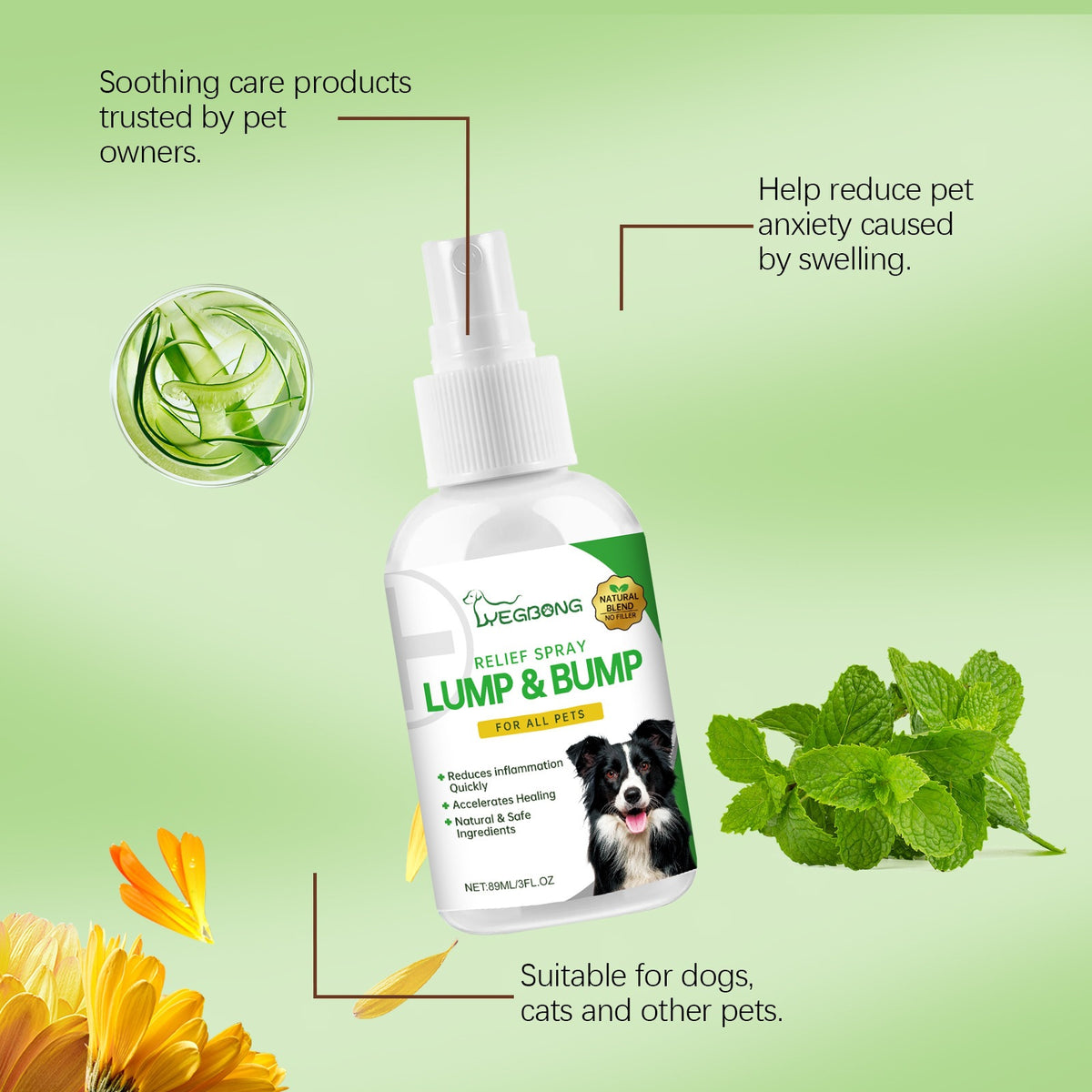Pet body care spray by Yegbong in its product packaging
