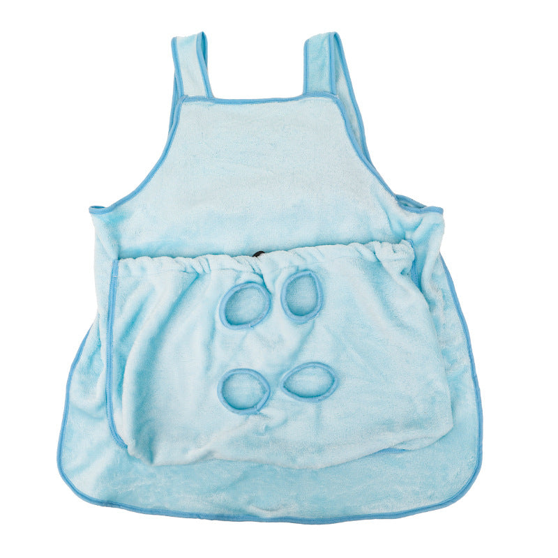 Pet carrier apron with plush pocket shown from the front