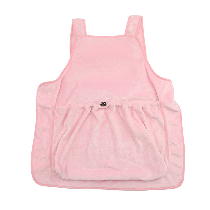 Pet carrier apron with plush pocket shown from the front