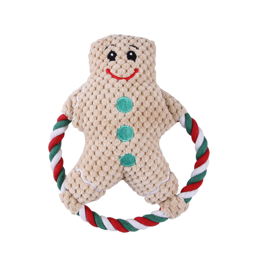 Christmas plush dog toy with festive holiday-themed design
