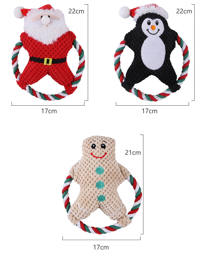 Christmas plush dog toy with festive holiday-themed design