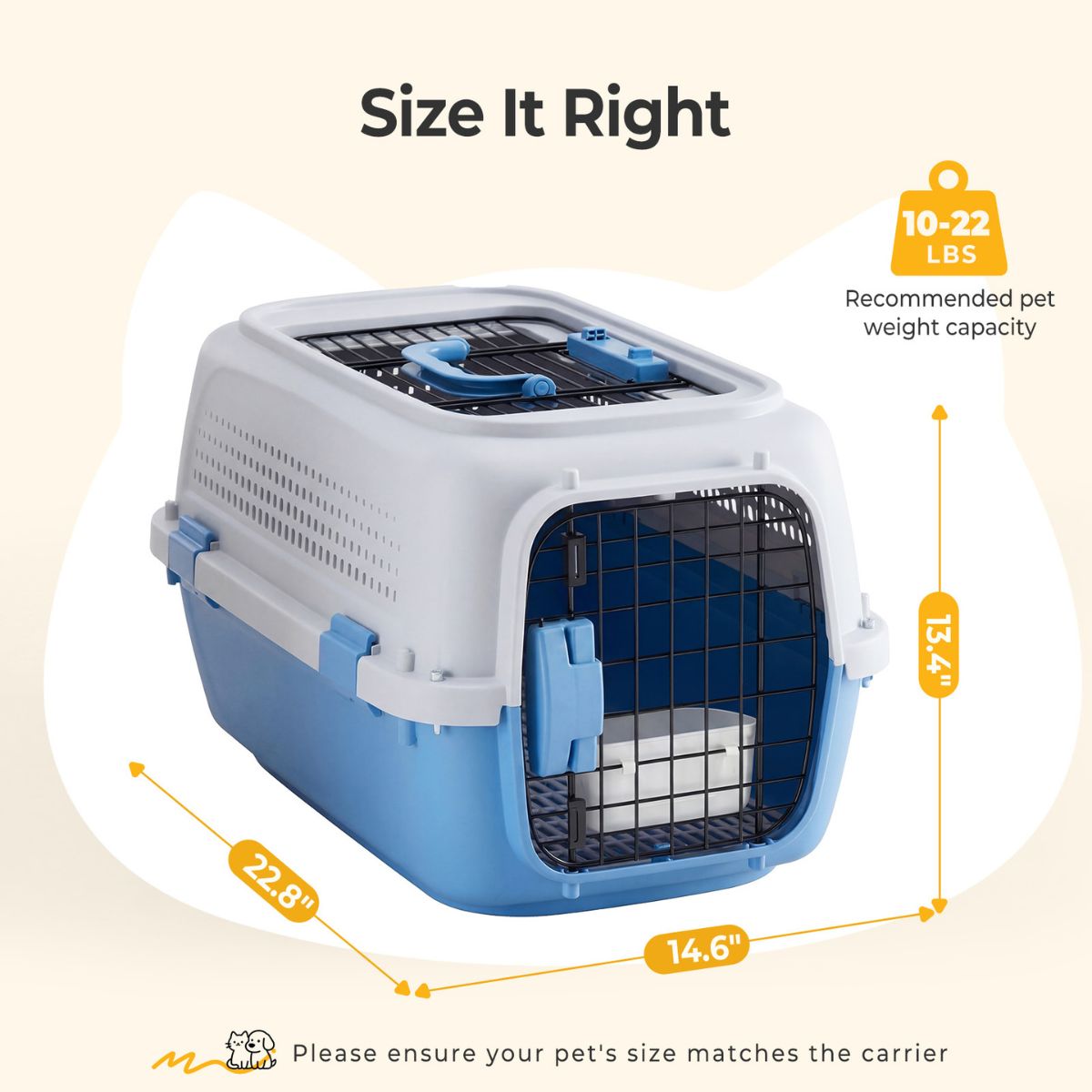 Hard-sided pet carrier for cats and dogs shown from the front