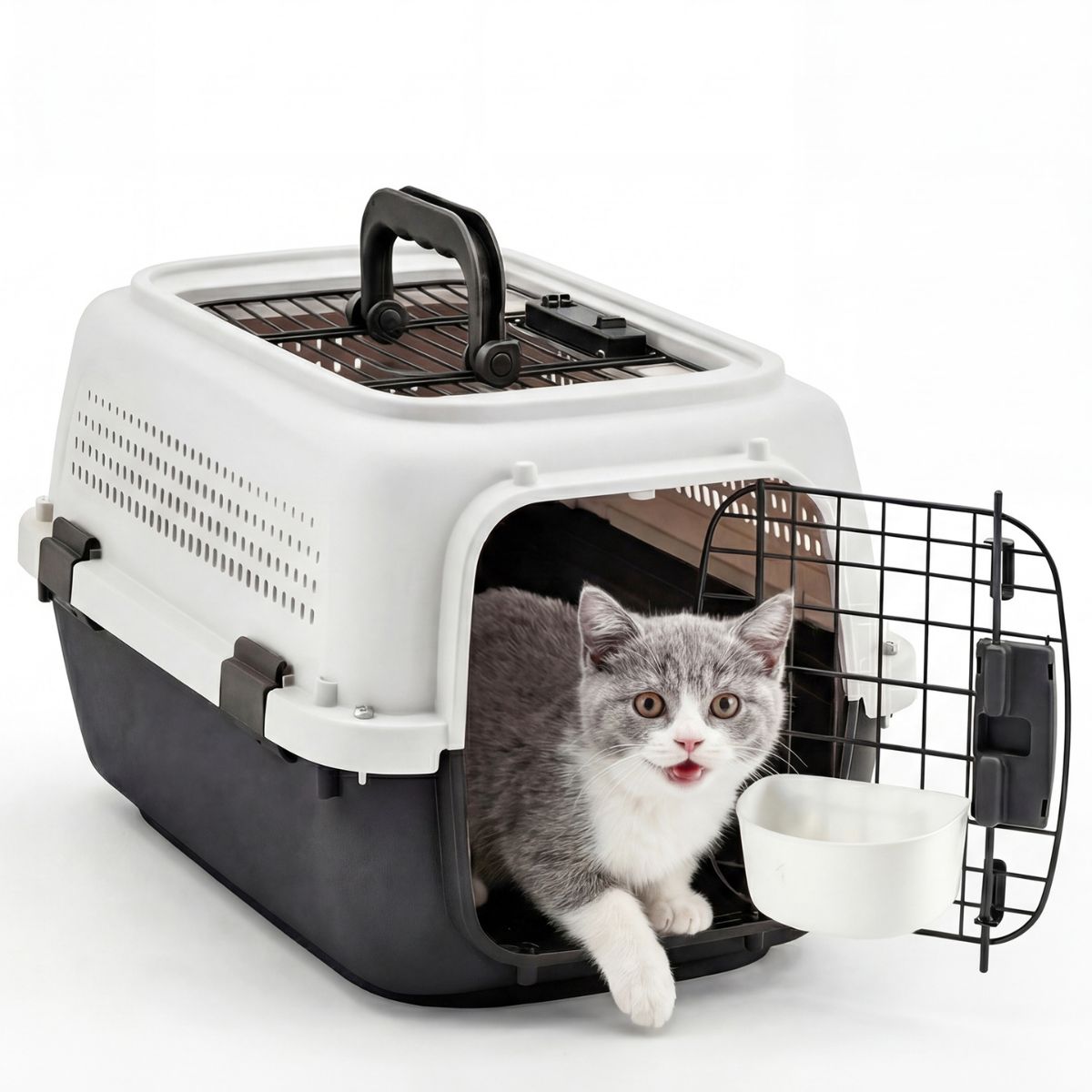 Hard-sided pet carrier for cats and dogs shown from the front