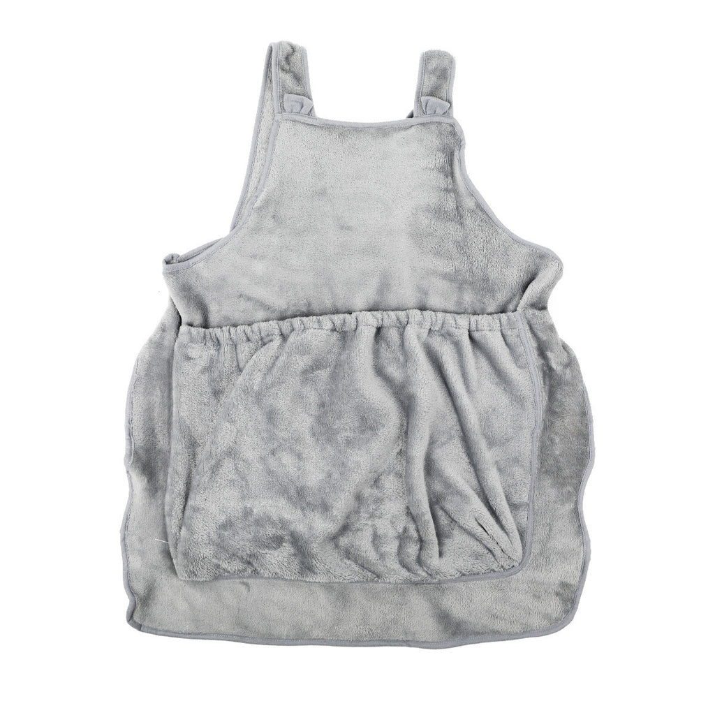 Pet carrier apron with plush pocket shown from the front