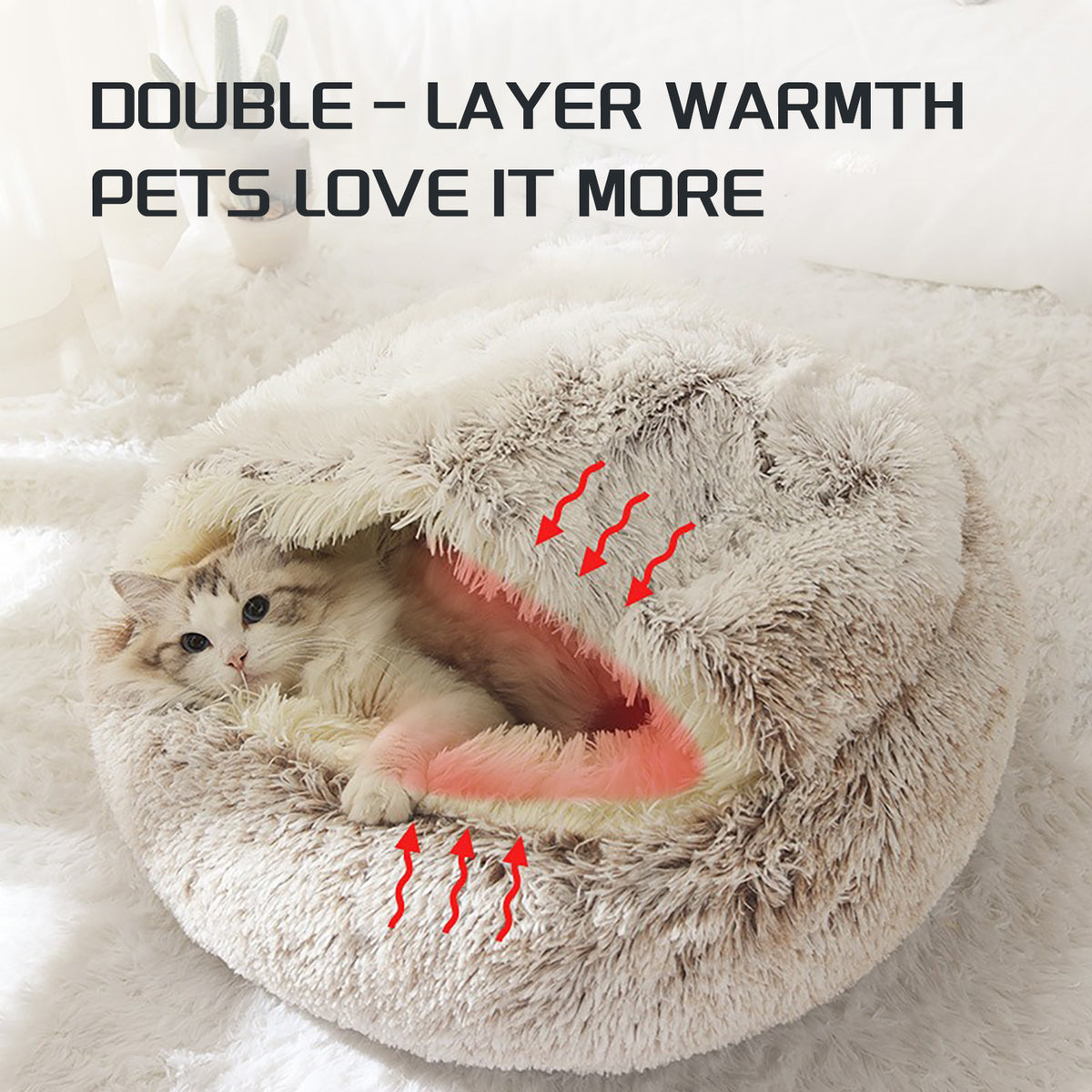 Plush cat bed with luxurious soft round design